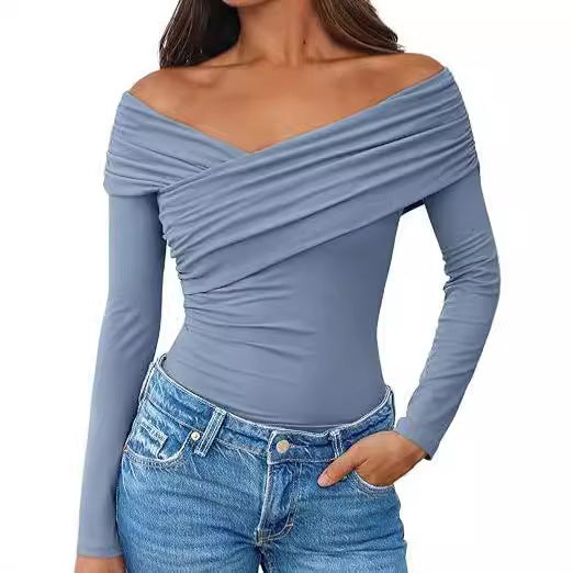 Damen Off-Shoulder Langarm-Top mit Wickeloptik und figurbetontem Stretch-Jersey Echo Archiv