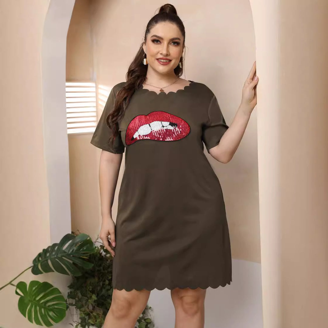 Damen lässiges Freizeitkleid mit verspieltem Lippen-Motiv Echo Archiv