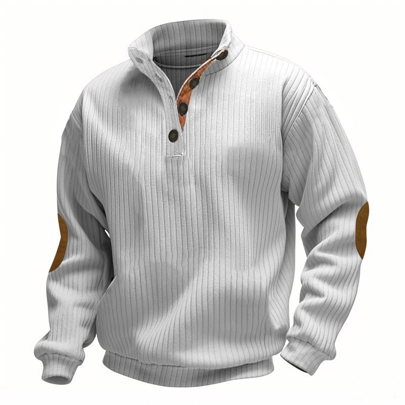 Herren lässiger Strickpullover mit Kragen und modischen Ellenbogenpatches Echoarchiv