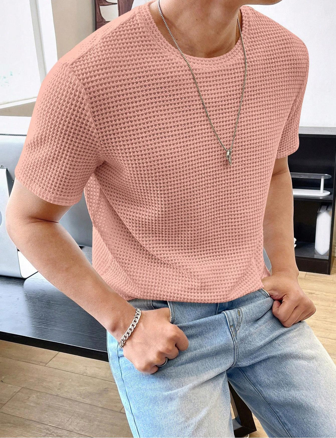 Herren lässiges Struktur-T-Shirt aus atmungsaktivem Material Echoarchiv