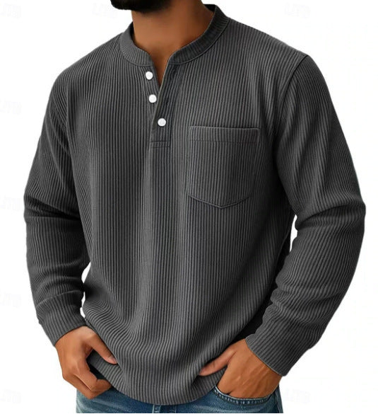 Herren nan thermisches Waffelstrick-Henleyshirt mit Stehkragen Brusttasche und geripptem Komfortschnitt Echo Archiv