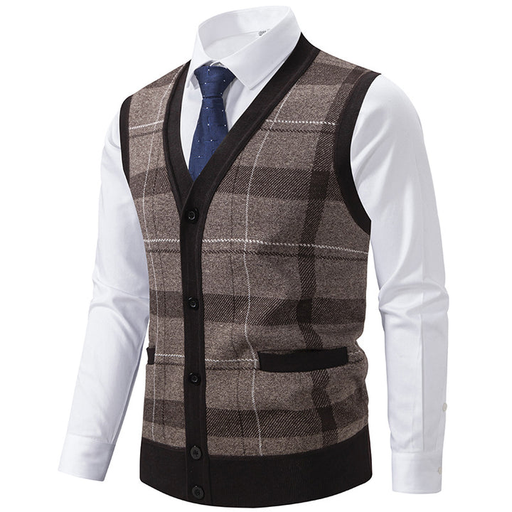 Herren elegante Strickjacke mit modernem Karomuster Echoarchiv