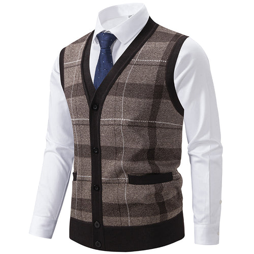 Herren elegante Strickjacke mit modernem Karomuster Echoarchiv