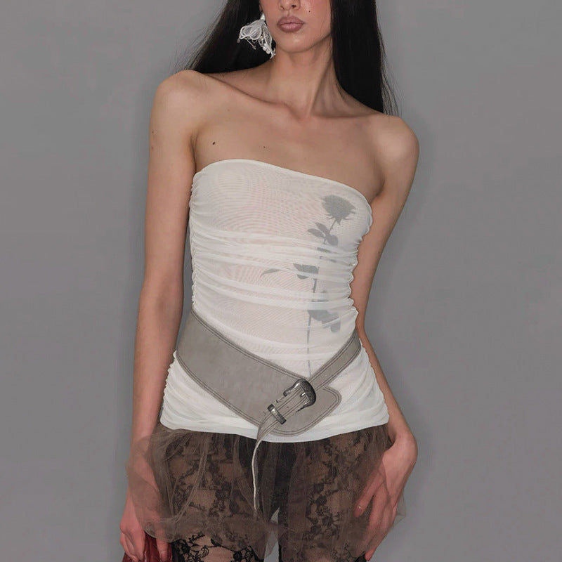 Damen Bandeau-Top mit Raffung und transparentem Stoff Echo Archiv