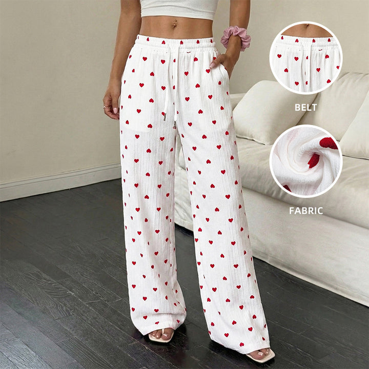 Damen Lässige Weite Hose mit Herzmuster Echo Archiv