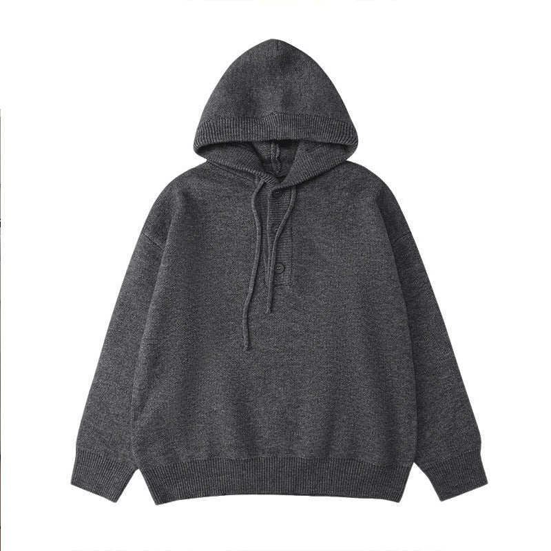 Herren lässiger Kapuzenpullover mit Knopfleiste und dickerer Strickstruktur Echoarchiv