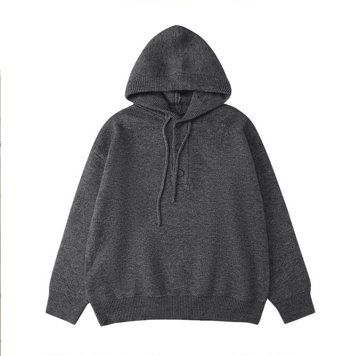 Herren lässiger Kapuzenpullover mit Knopfleiste und dickerer Strickstruktur Echoarchiv