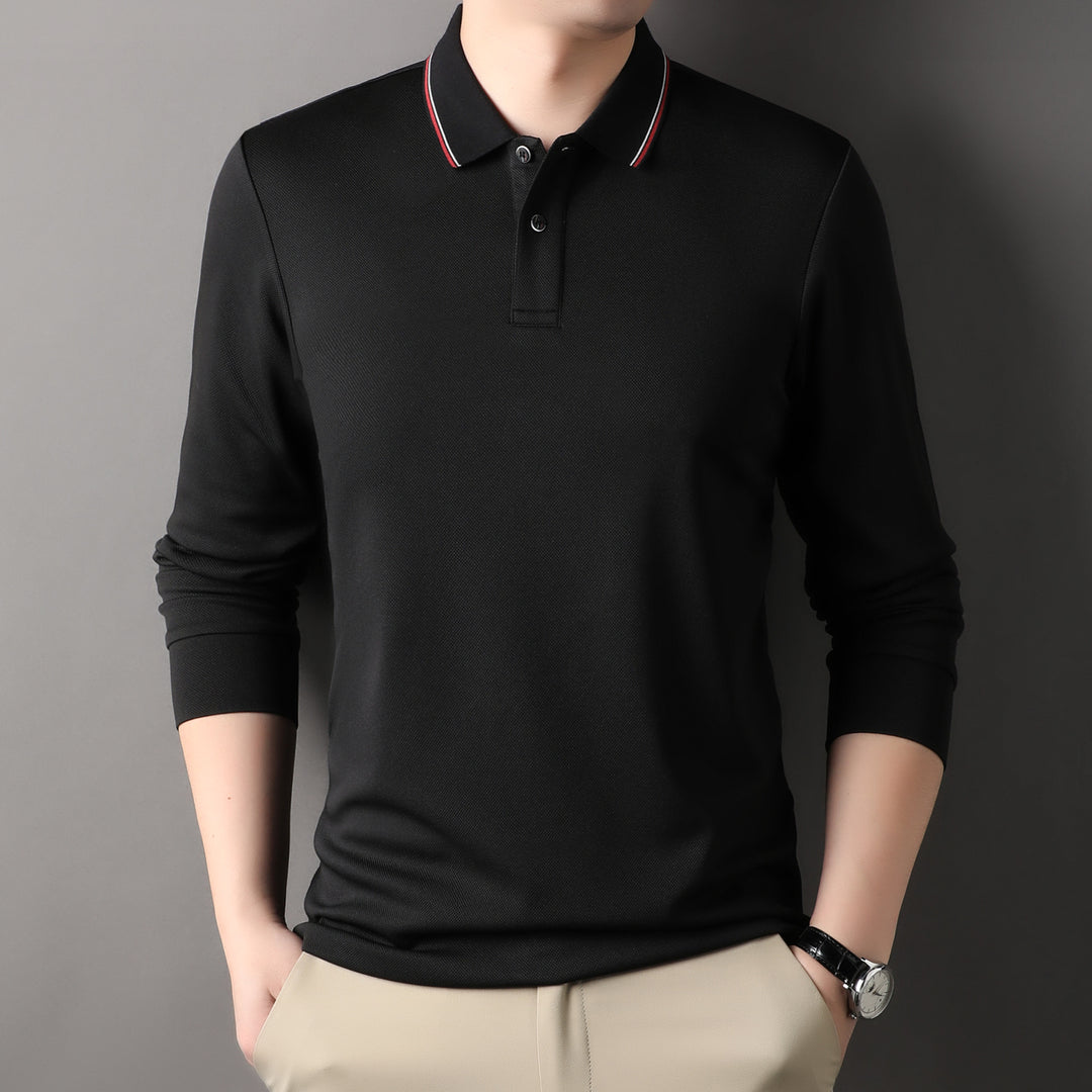 Herren elegantes Langarm-Polo mit modernem Kragen und stylischen Akzenten Echoarchiv