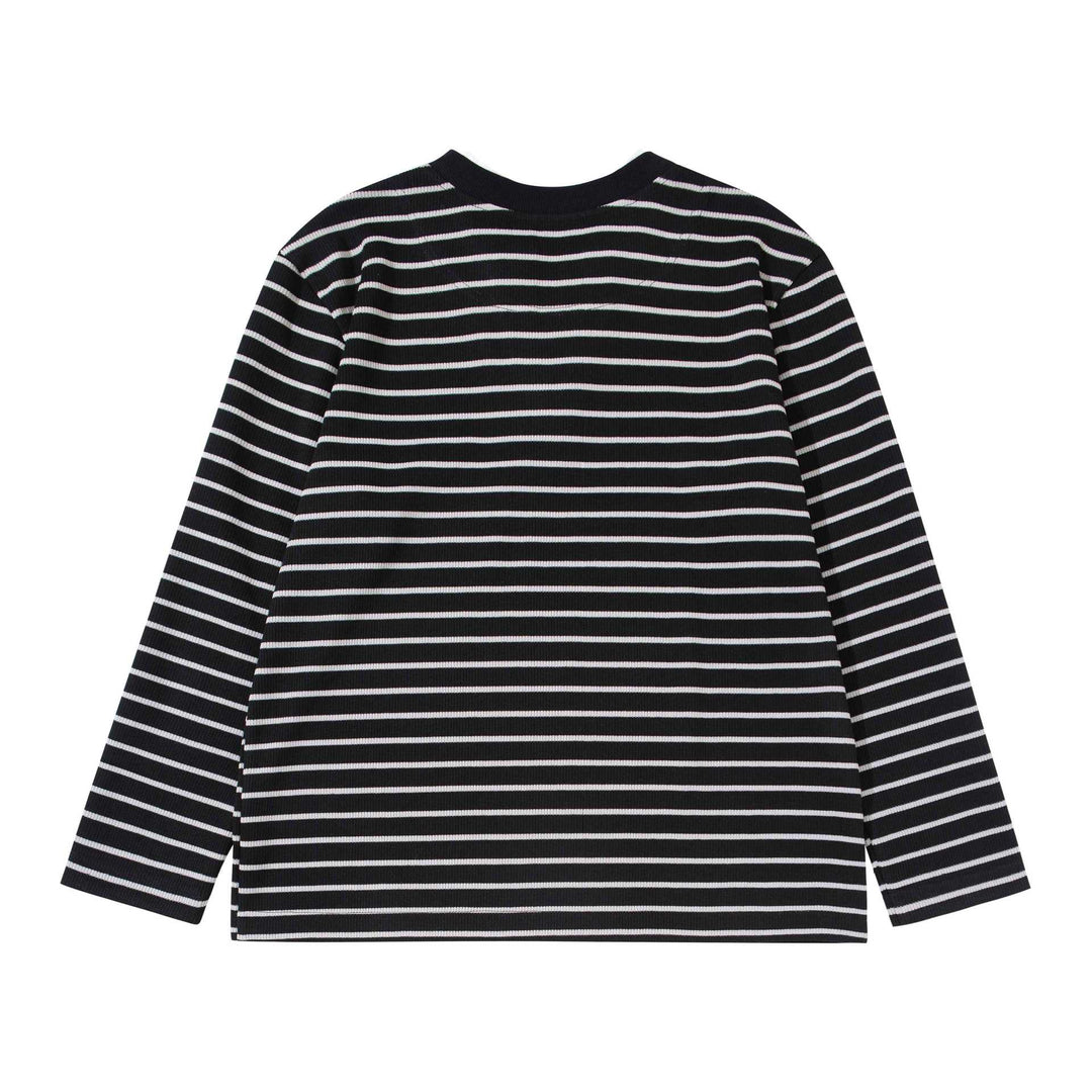 Damen Gestreiftes Strickshirt mit V-Ausschnitt und Lagenlook Echoarchiv