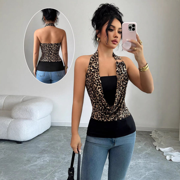 Damen Ärmelloses Neckholder-Wickel-Top mit Drapierter Front und Metallring Echo Archiv