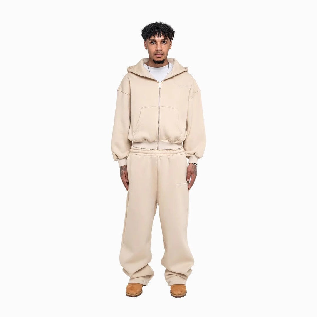 Herren lässiges Reißverschluss-Hoodie- und Palazzohose-Set mit dropped-shoulder Silhouette – Cavarno