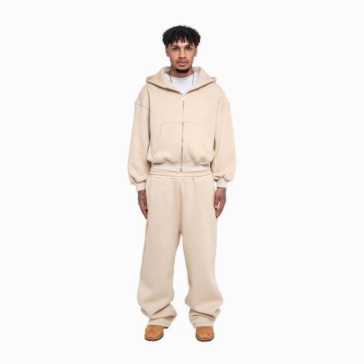 Herren lässiges Reißverschluss-Hoodie- und Palazzohose-Set mit dropped-shoulder Silhouette – Cavarno
