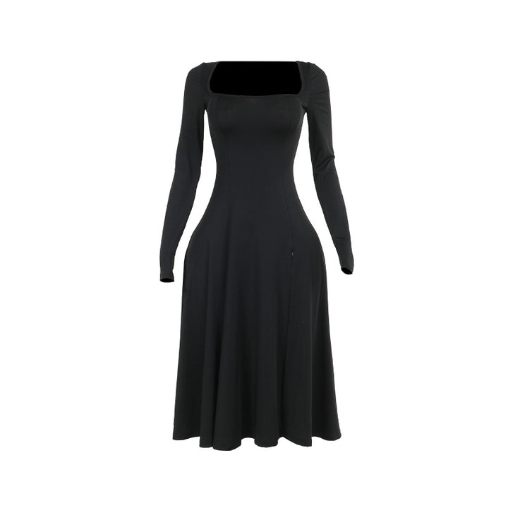Damen Elegantes Langarmkleid mit quadratischem Ausschnitt und schwingendem Rock Echo Archiv