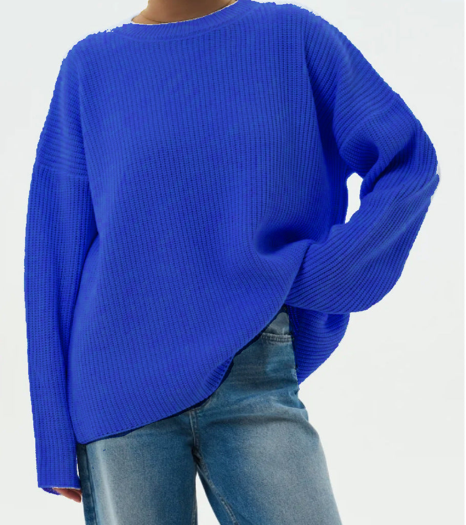 Damen Oversize Strukturstrick-Pullover mit Rundhalsausschnitt und überschnittener Schulter – Mavelle