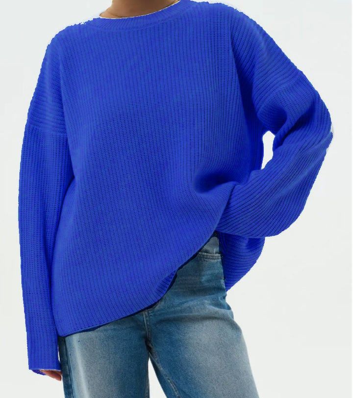 Damen Oversize Strukturstrick-Pullover mit Rundhalsausschnitt und überschnittener Schulter – Mavelle