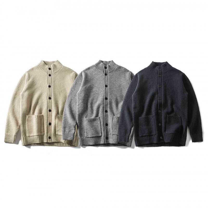 Unisex Strukturierter Button-Cardigan mit Stehkragen und aufgesetzten Taschen Echo Archiv