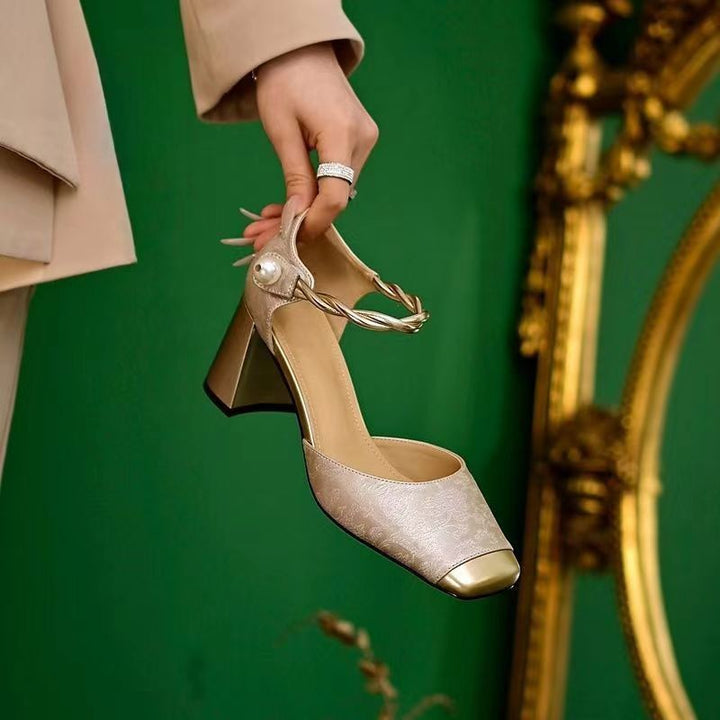Damen nan elegante Slingback-Pumps mit quadratischer Zehenform, Jacquard-Obermaterial und gedrehtem Schmuckriemen Echo Archiv