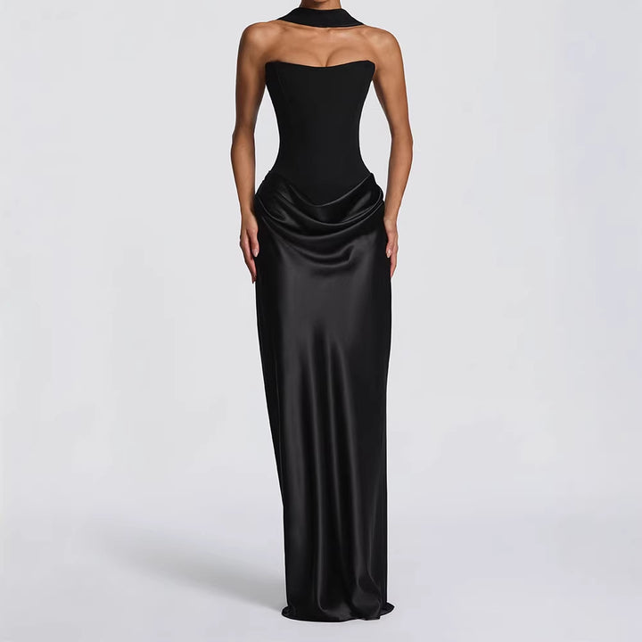 Damen Elegantes Langarm-Maxikleid mit raffinierten Drapierungen Echo Archiv