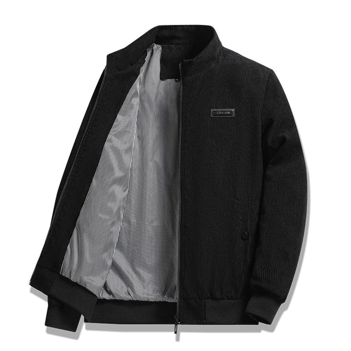 Herren nan feiner Cordblouson mit Stehkragen, gestreiftem Innenfutter und verdeckten Druckknopftaschen Echo Archiv