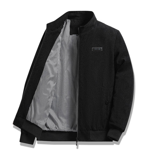Herren nan feiner Cordblouson mit Stehkragen, gestreiftem Innenfutter und verdeckten Druckknopftaschen Echo Archiv