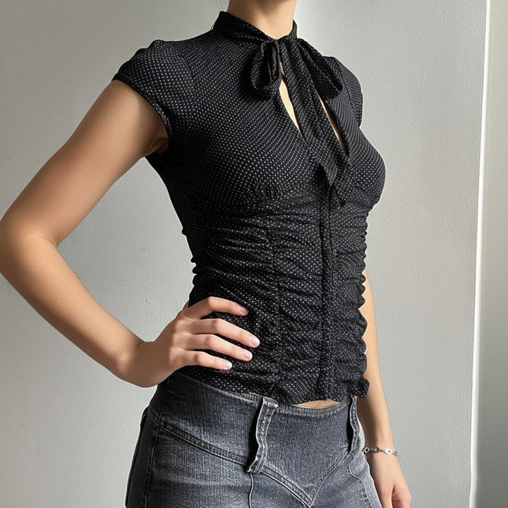 Damen Elegantes Rüschenshirt mit schickem Bindeband Echo Archiv