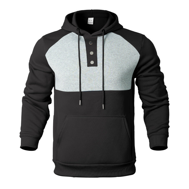 Herren Kapuzensweater mit modernem Henley-Ausschnitt und kontrastierenden Ärmeln Echoarchiv