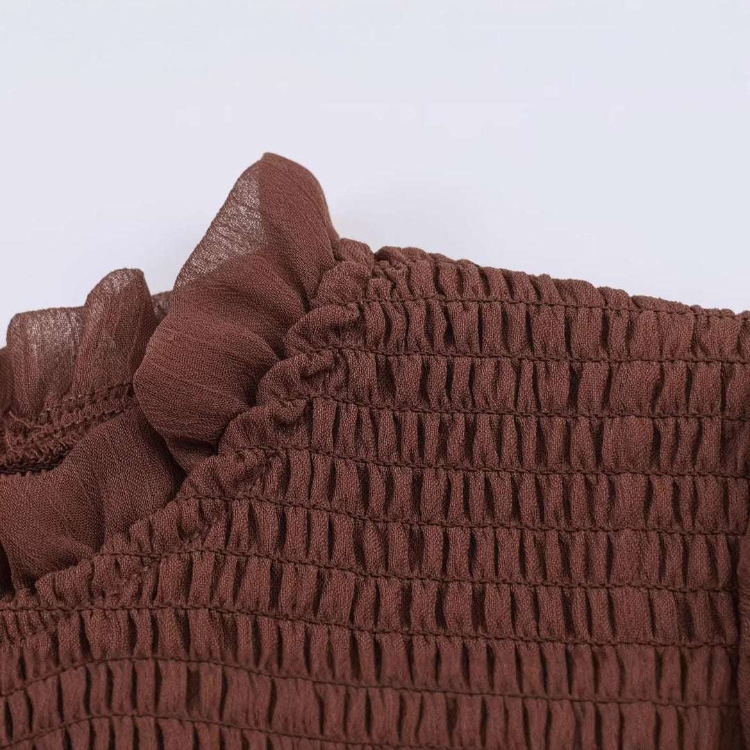 Damen Chiffonbluse mit Smokoberteil, voluminösen Ballonärmeln und Rüschenkragen Echoarchiv
