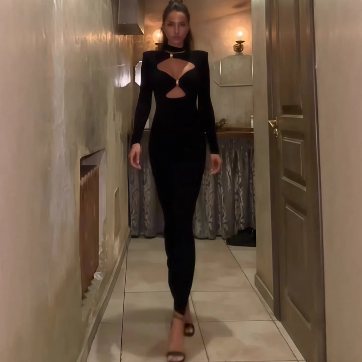 Damen Elegantes Maxikleid mit hochgeschlossenem Dekolleté und raffinierten Cut-Outs Echo Archiv