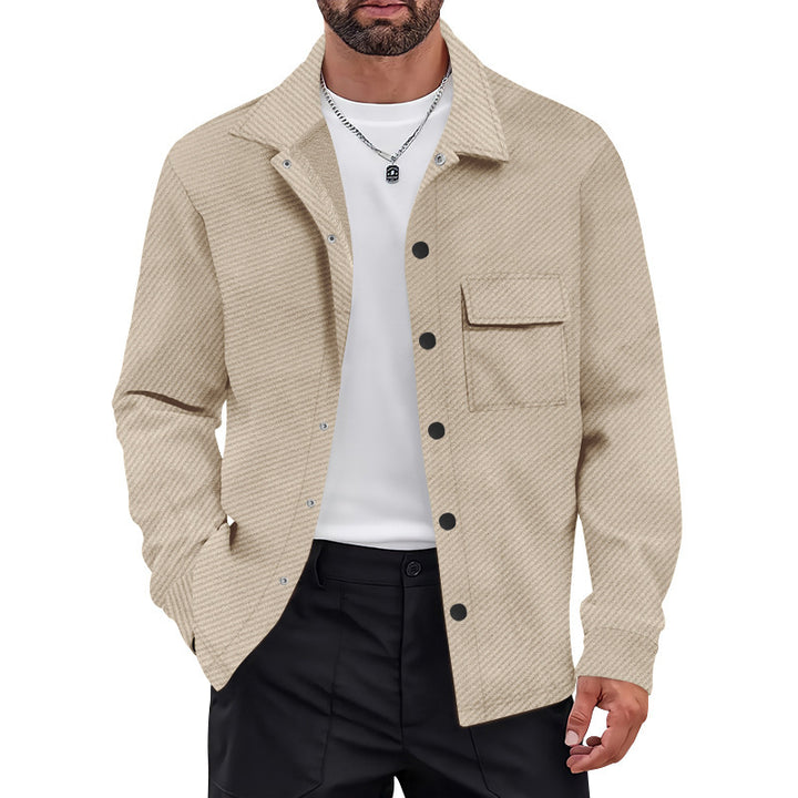 Herren nan strukturierte Overshirt-Jacke mit Kentkragen Druckknopfleiste und aufgesetzter Brusttasche Echo Archiv