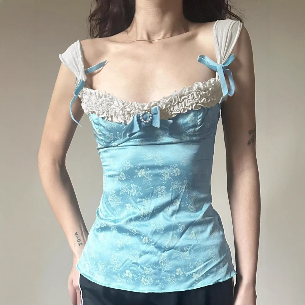 Damen Spaghetti-Trägertop mit floralen Akzenten und Rüschendetails Echo Archiv