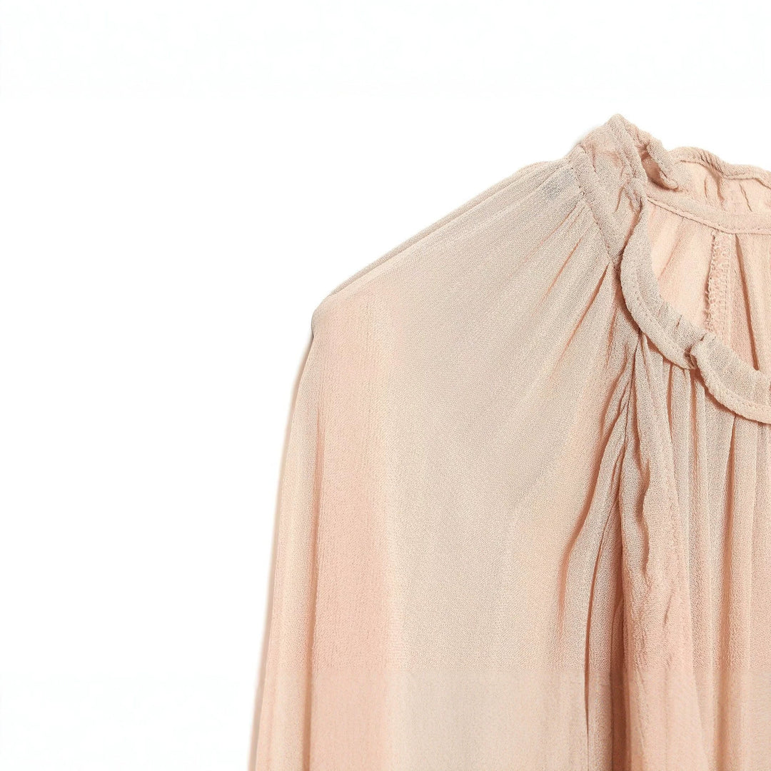 Damen Gerüschte Plissee‑Chiffonbluse mit Stehkragen und Ballonärmeln Echo Archiv
