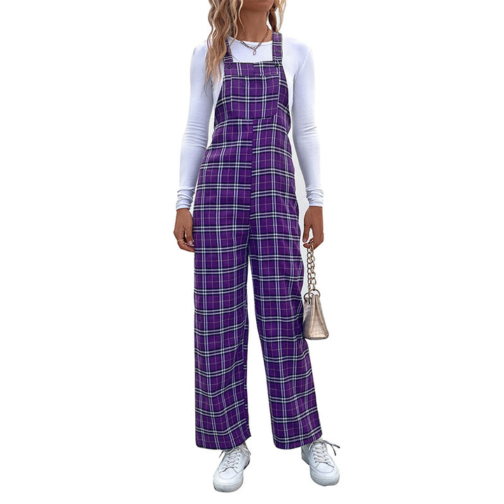 Damen Lässiger Karierter Jumpsuit mit breitem Bein und verstellbaren Trägern Echo Archiv