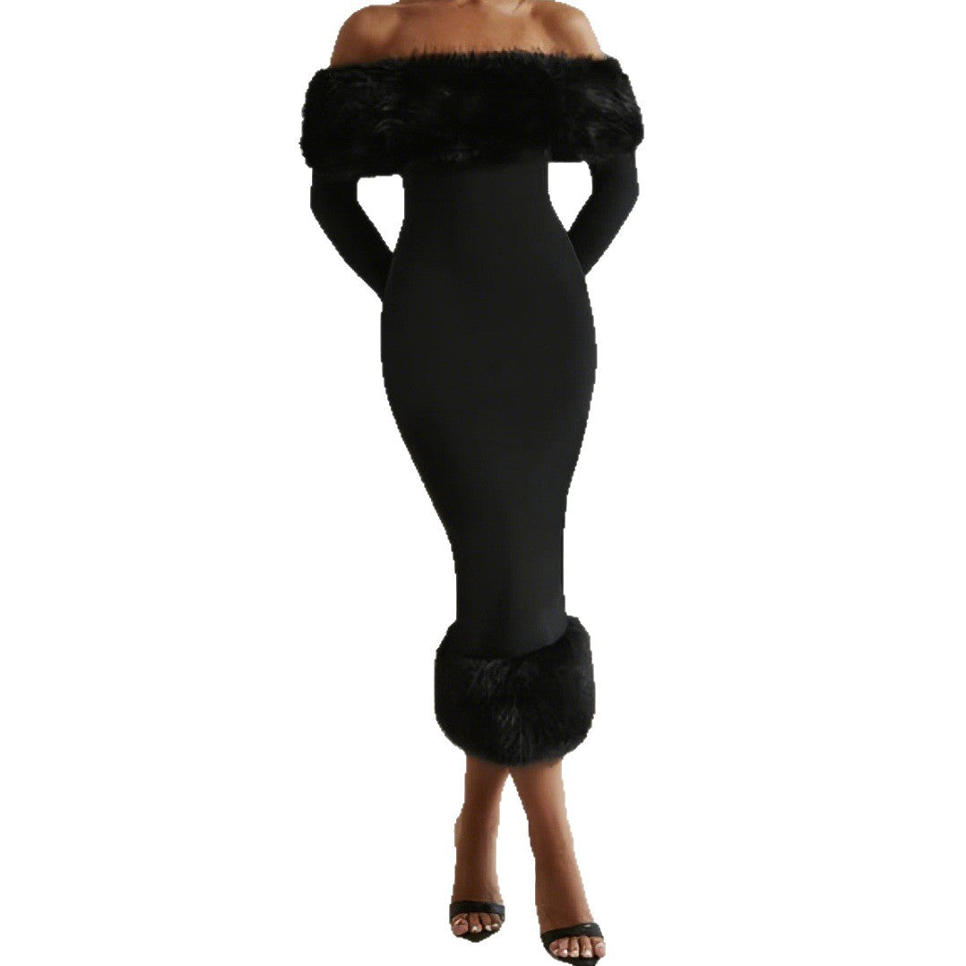 Damen Elegantes Abendkleid mit luxuriösem Federbesatz Echo Archiv