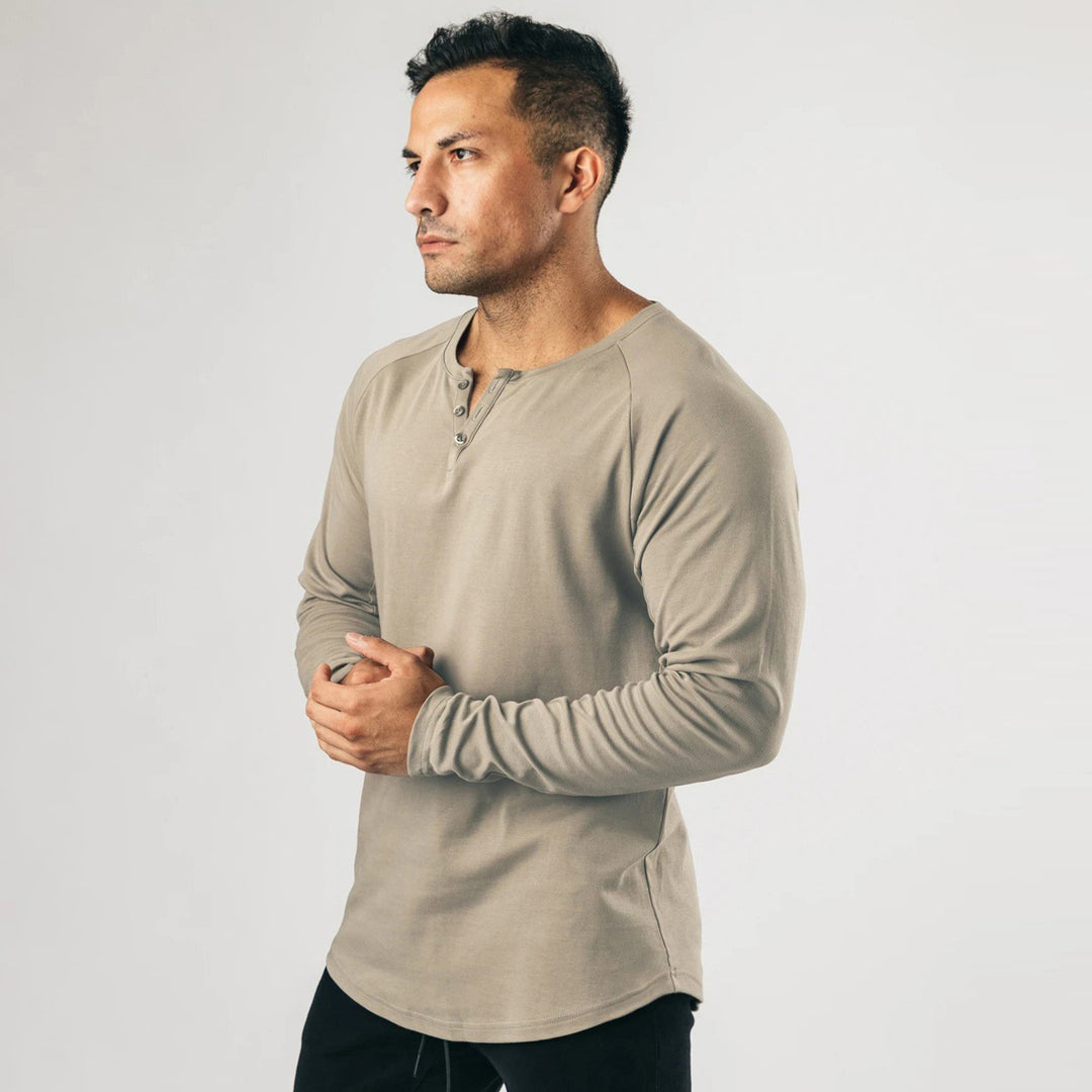 Herren Langarm Henley-Shirt mit hochwertiger Baumwollmischung und knöpfbarem Ausschnitt Echoarchiv