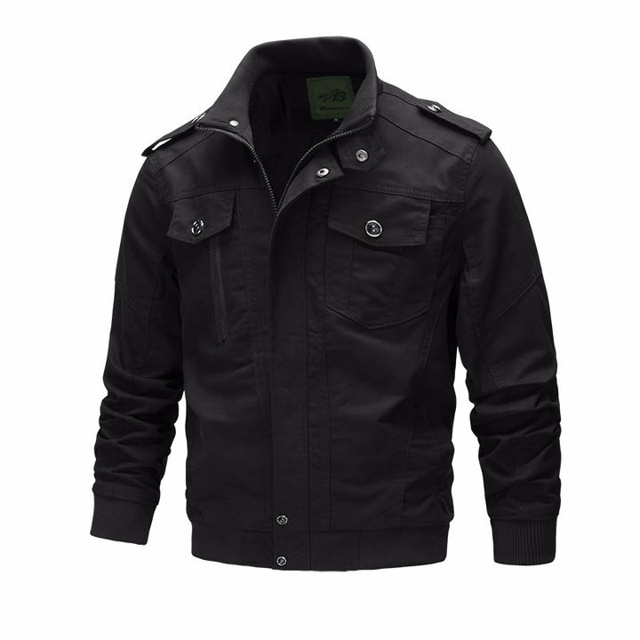 Herren nan leichter Baumwoll-Canvas Fliegerjacke mit Schulterklappen, verdecktem Reißverschluss und multifunktionalen Taschen Echo Archiv
