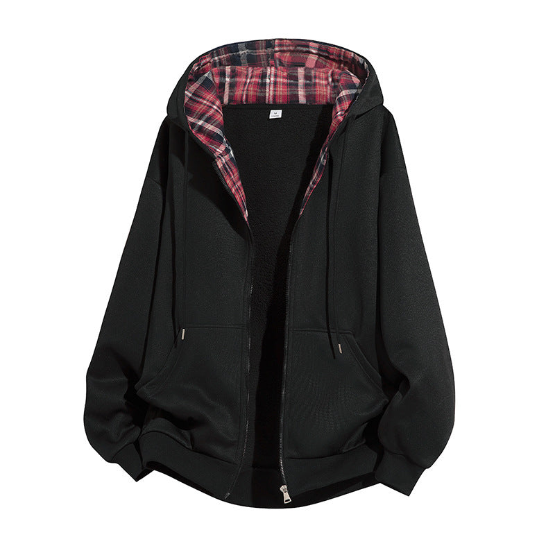 Herren Kapuzenjacke mit Teddy‑Fleece‑Futter und kariertem Kapuzeninnenfutter, durchgehendem Reißverschluss Echo Archiv