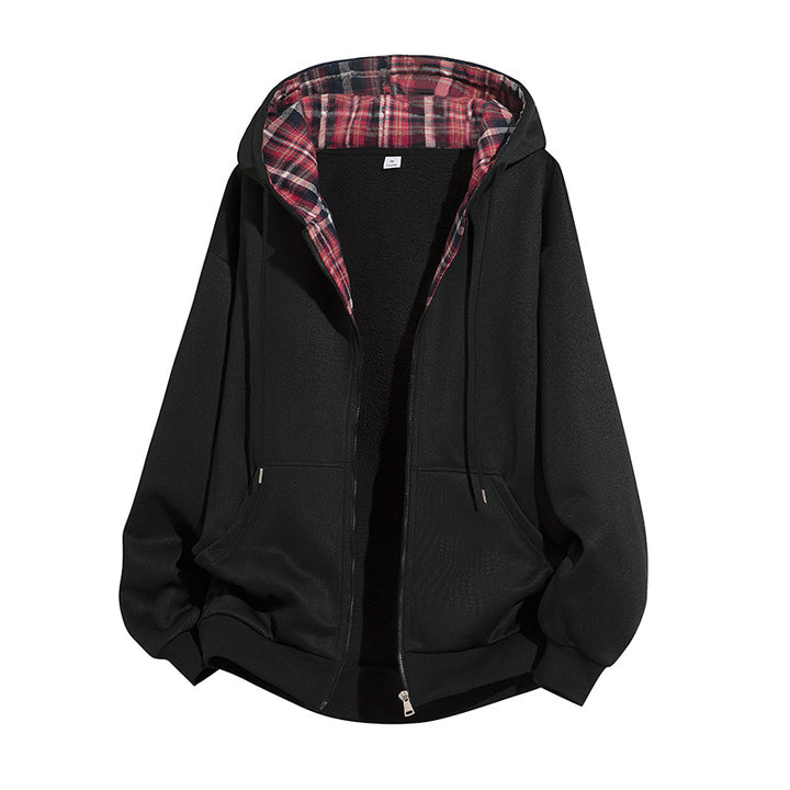 Herren Kapuzenjacke mit Teddy‑Fleece‑Futter und kariertem Kapuzeninnenfutter, durchgehendem Reißverschluss Echo Archiv
