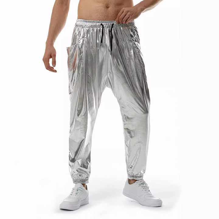 Herren glänzende Freizeithose mit praktischen Seitentaschen und elastischem Bund Echoarchiv