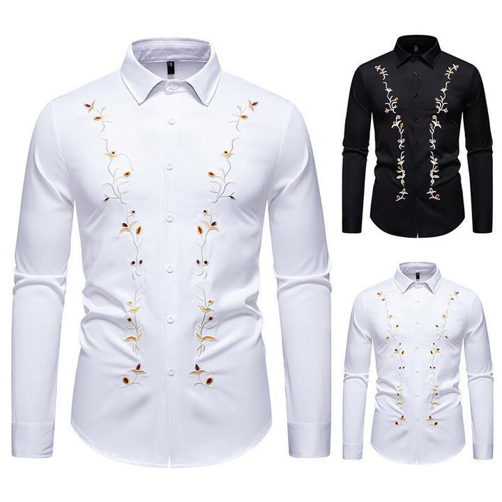 Herren Langarmhemd mit floralen Stickereien Echoarchiv