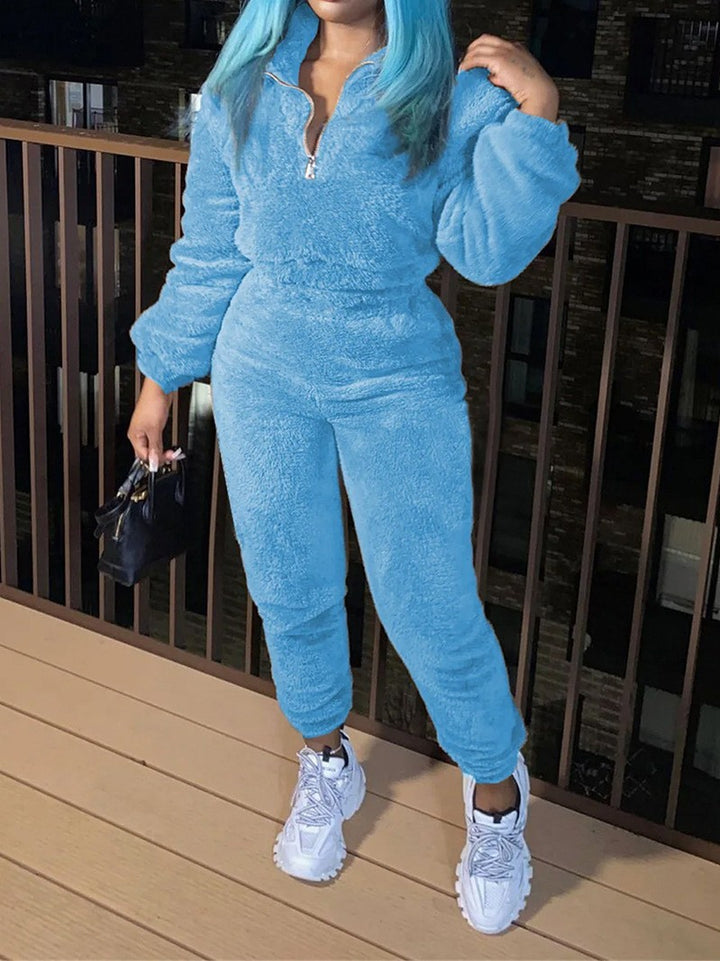 Damen nan kuscheliges Teddy-Fleece Zweiteiler mit Halbreißverschluss und High-Waist Jogginghose Echo Archiv