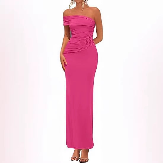 Damen Elegantes Maxi-Kleid mit schulterfreiem Design und raffinierten Drapierungen Echo Archiv