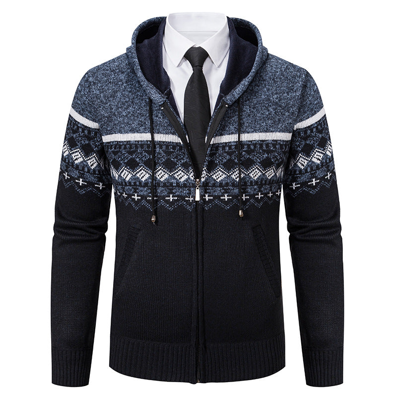 Herren modische Strickjacke mit Kapuze und Jacquard-Muster Echoarchiv