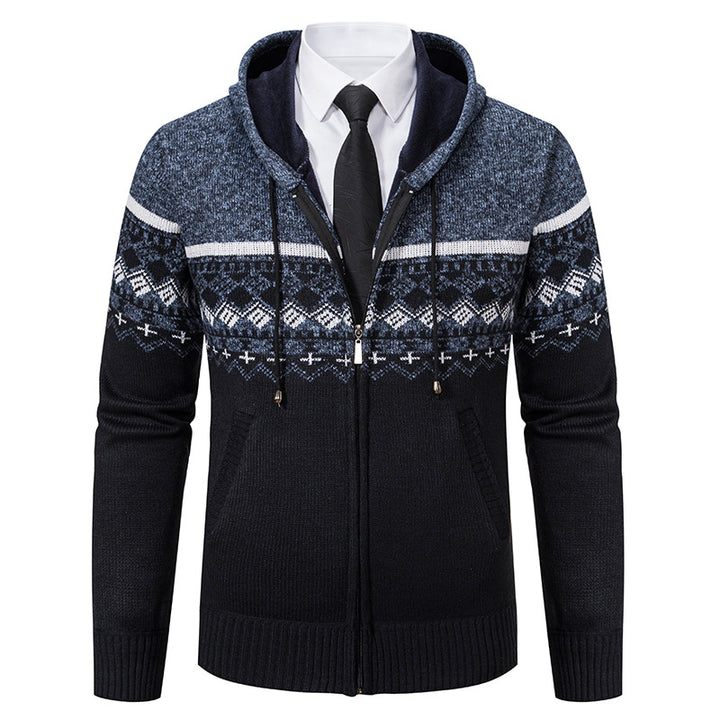 Herren modische Strickjacke mit Kapuze und Jacquard-Muster Echoarchiv
