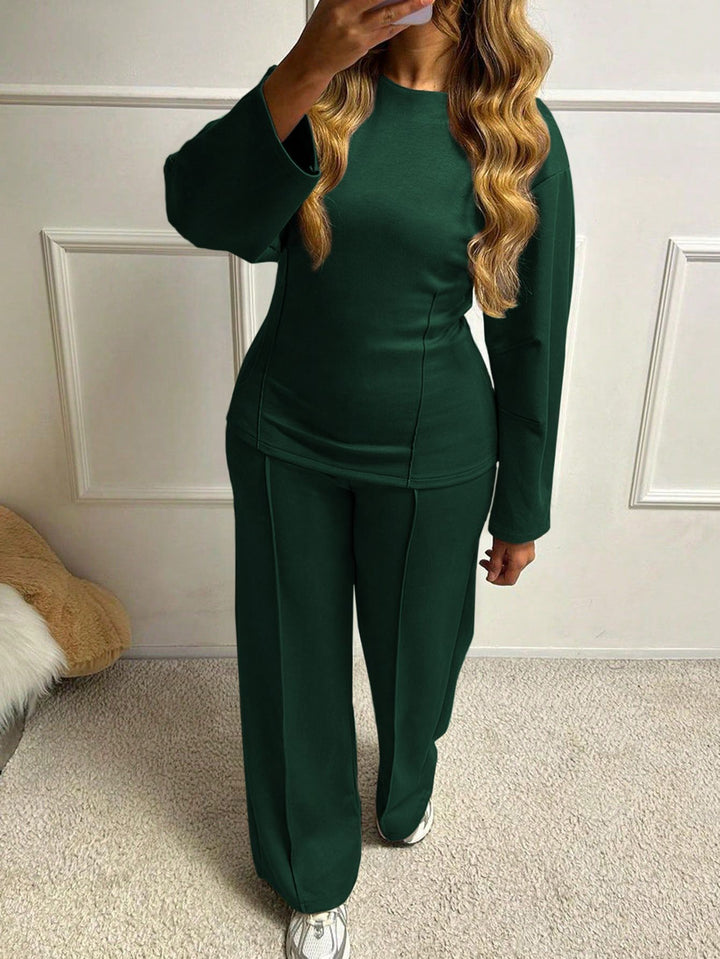 Damen nan weiches Lounge-Set mit tailliertem Sweatshirt, formgebenden Nahtdetails und weitem Palazzohosen-Bein Echo Archiv