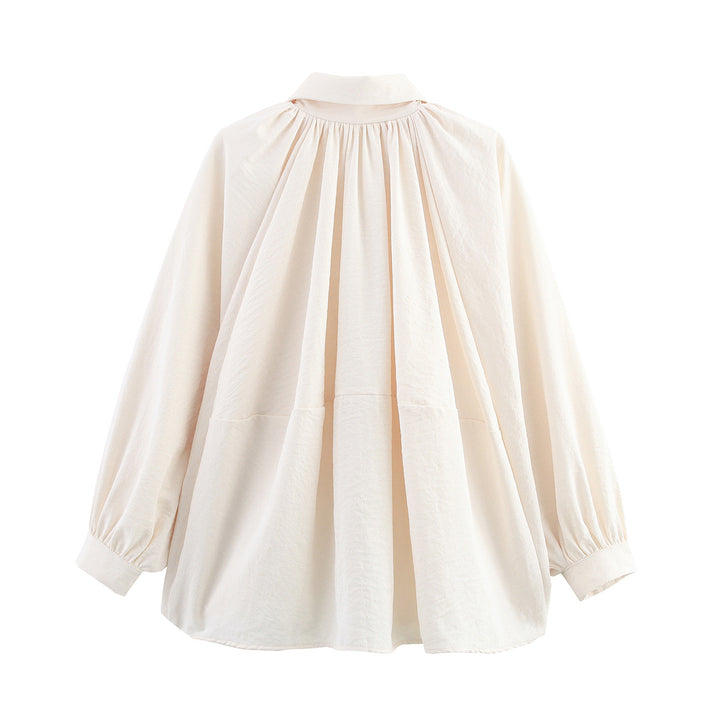 Damen nan oversize geraffte Bluse mit Ballonärmeln und Frontreißverschluss Echo Archiv