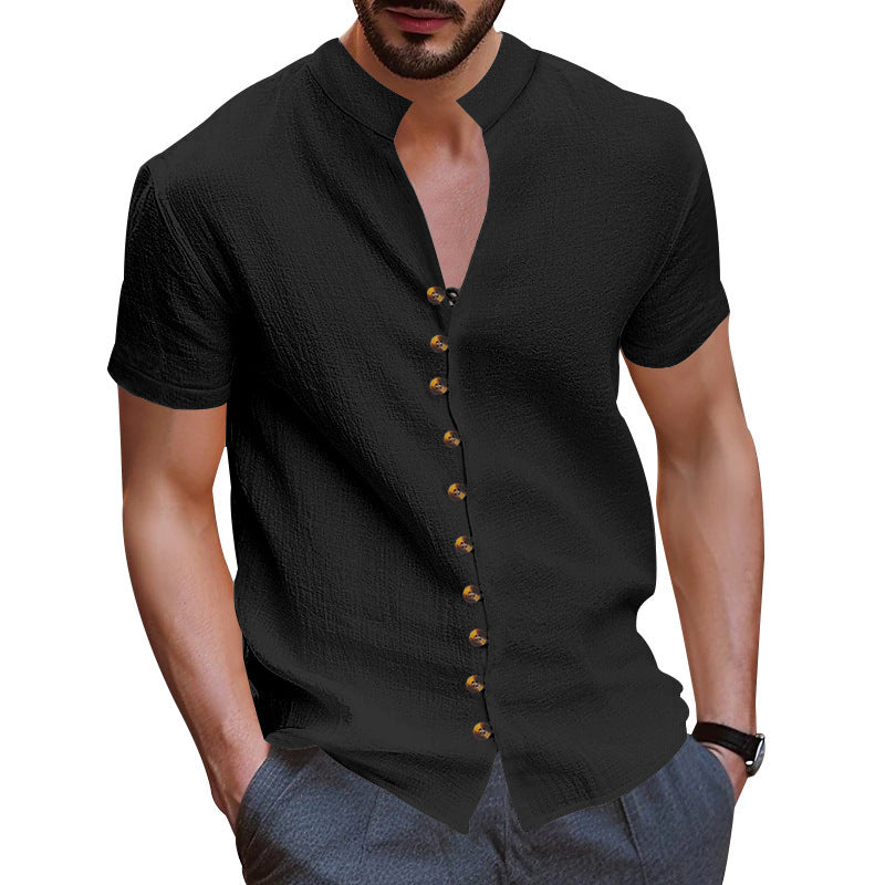Herren Kurzarm-Henley-Hemd mit strukturiertem Stoff und eleganten Knopfdetails Echoarchiv