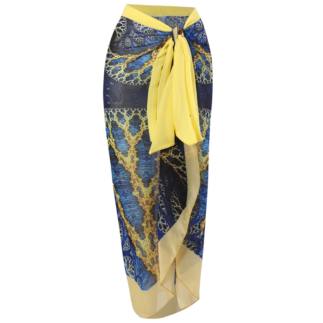 Damen Wickelrock mit elegantem Aquarell-Muster und Bindegürtel Echo Archiv