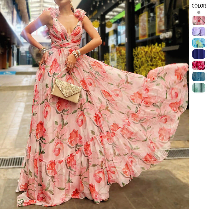 Damen Maxikleid mit luftigen Rüschendetails und ausgefallenem Wickeldesign Echoarchiv
