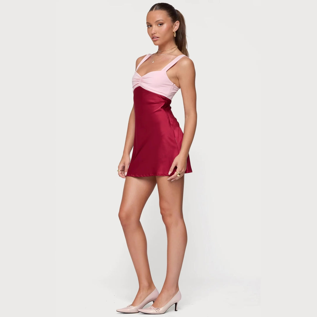 Damen Spitzenkleid mit farblich abgesetztem Oberteil und gerafftem Dekolleté Echo Archiv
