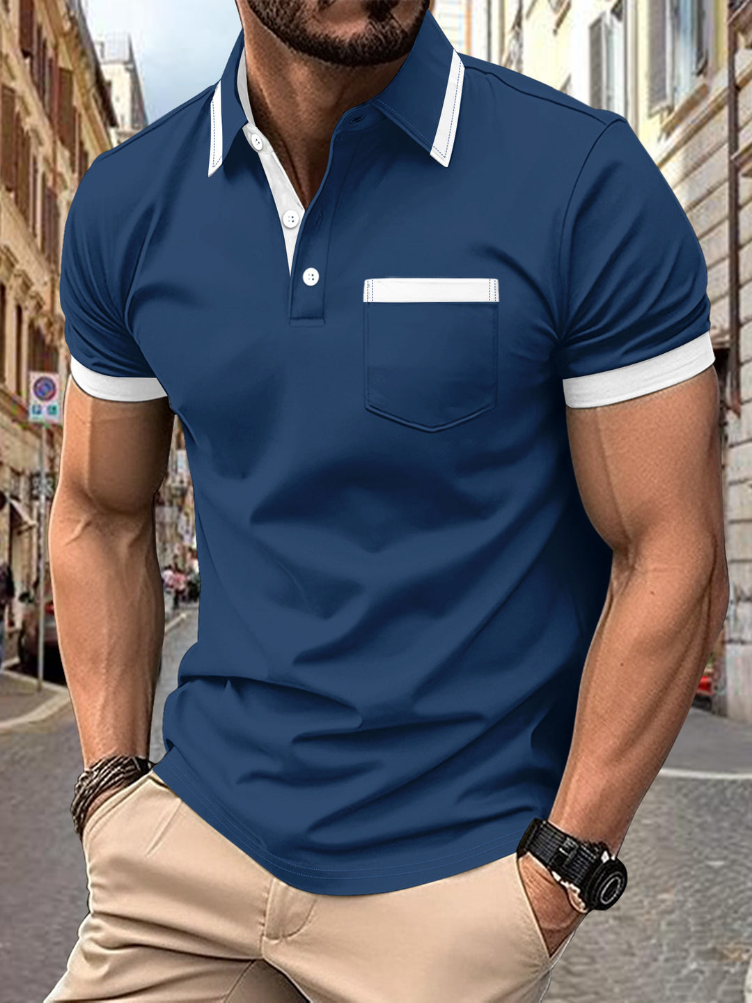 Herren modernes Polo-Shirt mit Kontrastkragen Echoarchiv